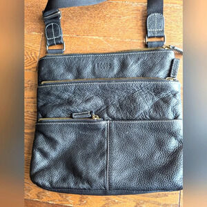 Roots Black Pebble Leather Crossbody Messenger Bag Purse Satchel Polyester  Back